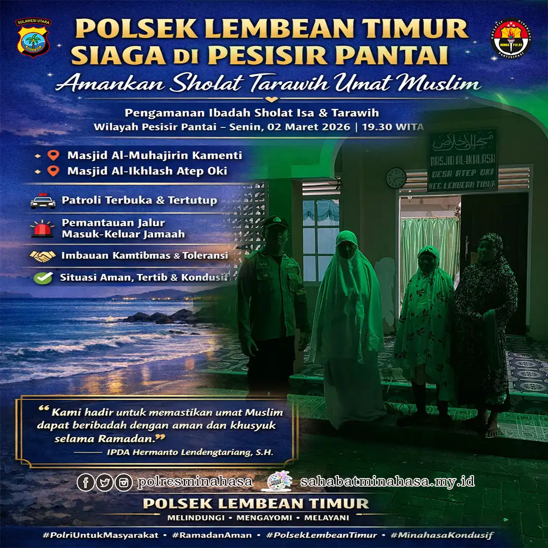 Polsek Lembean Timur Siaga di Pesisir Pantai, Amankan Sholat Tarawih Umat Muslim